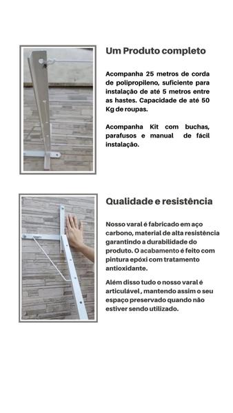 Imagem de Varal de roupas retrátil de parede e muro reforçado para até 5 metros de largura- preto