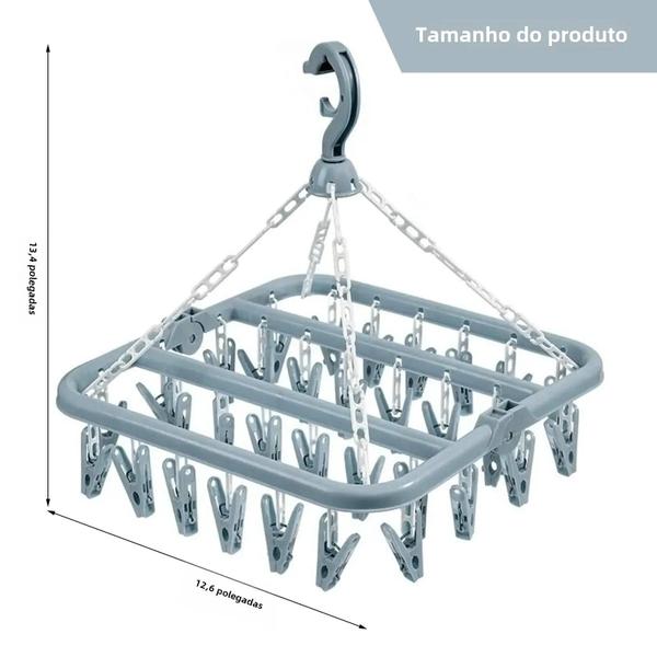 Imagem de Varal de Secagem Dobrável com 32 Clips - Para Roupas, Roupas Íntimas e Meias