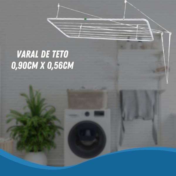 Imagem de Varal de Teto Aço 90cm x 56cm 13kg Resistente Branco ou Preto Com Kit Instalação Reforçado Maxeb