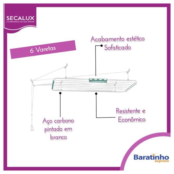 Varal De Teto Para Roupas Mônaco 90 Cm Secalux Aço Branco Imagem de Varal De Teto Para Roupas Mônaco 90 Cm Secalux Aço Branco