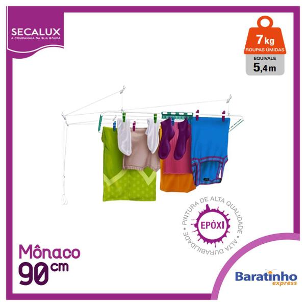 Varal De Teto Para Roupas Mônaco 90 Cm Secalux Aço Branco Imagem de Varal De Teto Para Roupas Mônaco 90 Cm Secalux Aço Branco