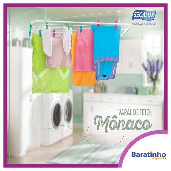 Varal De Teto Para Roupas Mônaco 90 Cm Secalux Aço Branco Imagem de Varal De Teto Para Roupas Mônaco 90 Cm Secalux Aço Branco
