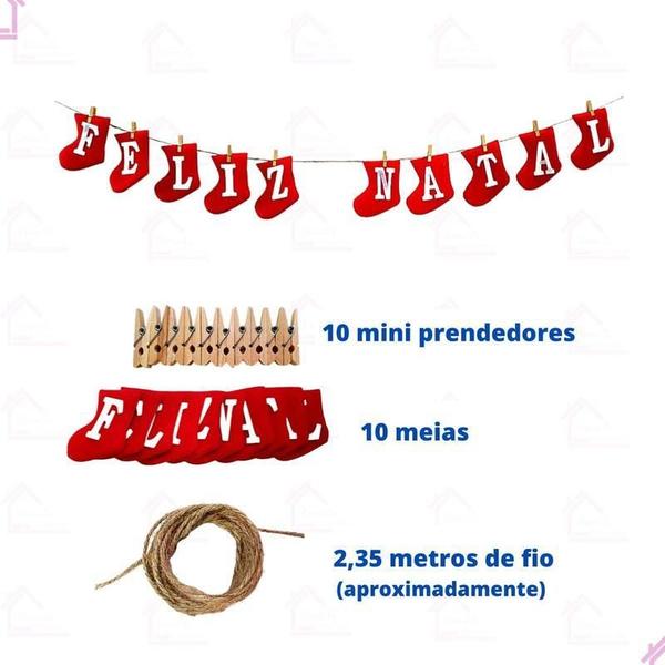 Imagem de Varal Decorativo Enfeite Feliz Natal Botinhas Vermelhas