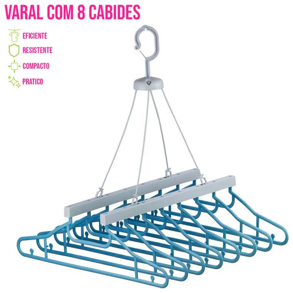 Imagem de Varal Fácil com 8 Cabides para Roupas Compacto p Apartamento