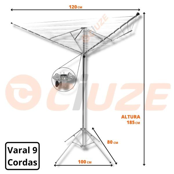 Imagem de Varal Giratório De Chão 9 Cordas Reforçado