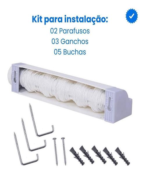 Imagem de Varal Inteligente Rotoflex Secalux Recolhível Parede Casa Lavanderia Quintal 5 Cordas 4,10M Resistente Para Secar Roupas