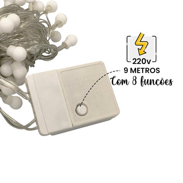 Varal LED Pisca-Pisca de 8 Metros com 8 Funções com 100 Bolinhas Branco Frio 220v - Bering Imagem de Varal LED Pisca-Pisca de 8 Metros com 8 Funções com 100 Bolinhas Branco Frio 220v