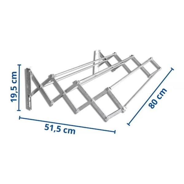 Imagem de Varal Para Roupa Sanfonado Alumínio 80cm Parede Retrátil Para Apartamento