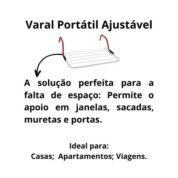 Imagem de Varal Portátil Porta Janela Apto Viagem Seca Roupa Prático