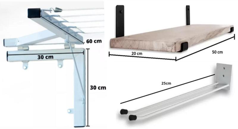 Imagem de Varal Resistente até 60 kg com Prateleira 50x20 e Suporte de Vassoura