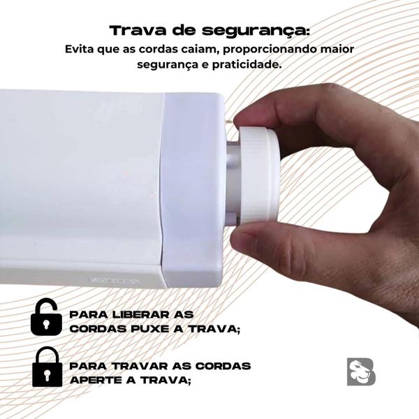 Imagem de Varal Retrátil de Parede Muro 5 Cordas  4,1 Metros Automático Para Apartamento Casa Recolhível