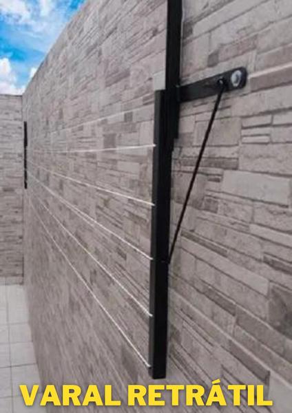 Imagem de Varal retrátil para parede ou muro reforçado e muito prático para até 5 metros - preto