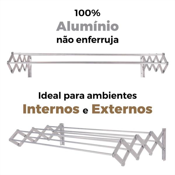 Imagem de Varal Roupa Parede Sanfonado Alumínio Retrátil Grande Dobrável Recolhível Reforçado Apartamento 80cm