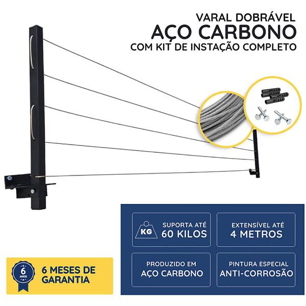 Varal Roupa Retrátil de Parede Compacto Até 60kg Resistente - TechFlex Varal Roupa Retrátil de Parede Compacto Até 60kg Resistente - TechFlex