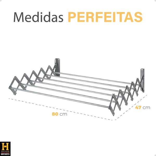 Imagem de  Varal Sanfonado De Parede Retrátil 80cm Em Aço Inox Reforçado Top