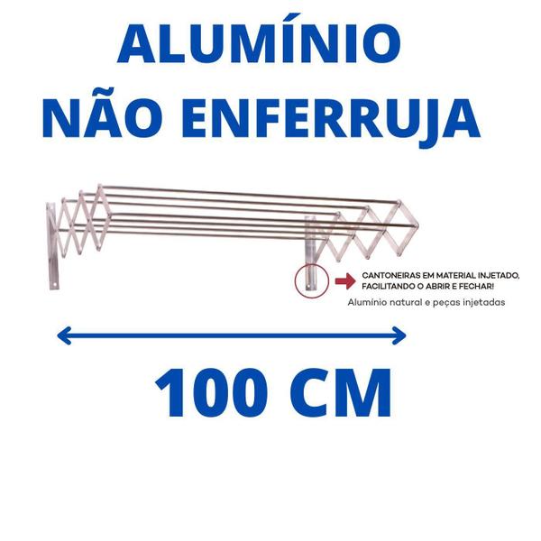 Imagem de Varal sanfonado parede 100 cm aluminio - alusini