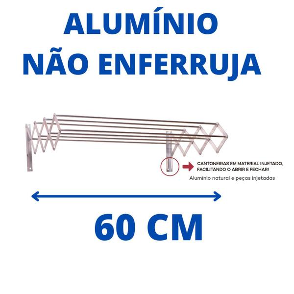 Imagem de Varal sanfonado parede 60 cm aluminio - alusini