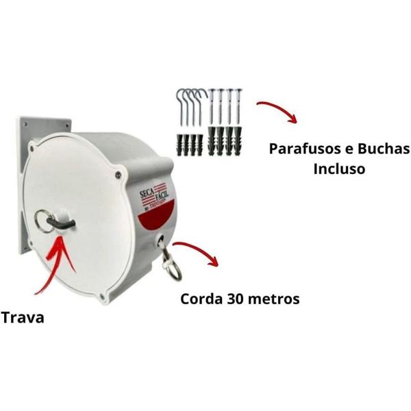 Imagem de Varal Trevisan Retrátil Recolhível De Parede Seca Fácil 30m