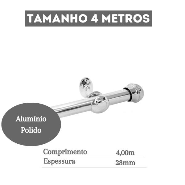 Imagem de Varão 4 Metros Prata Grosso 28mm Kit Pronto Para Instalar