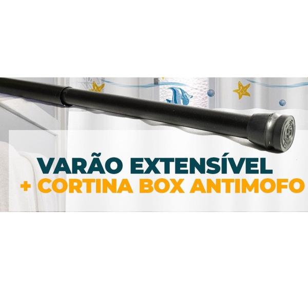 Imagem de Varão Bastão Cortina Box  Banheiro 90cm Até 140cm Aço Preto