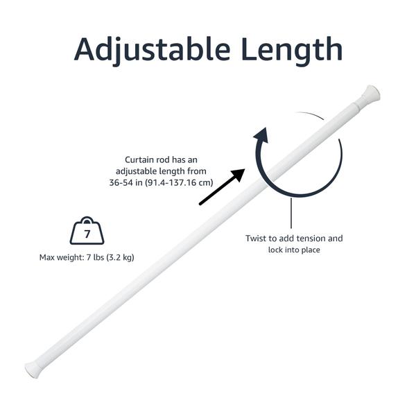 Imagem de Varão de cortina de tensão Amazon Basics ajustável 90-137 cm branco