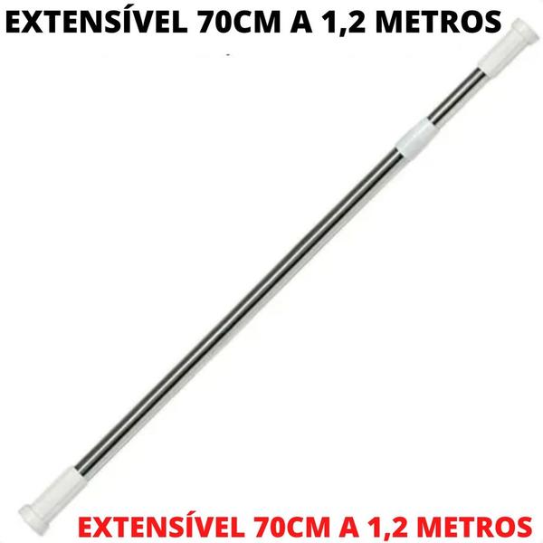 Imagem de Varão Extensível Para Cortina de Banheiro em Aço Inox 70cm até 120cm