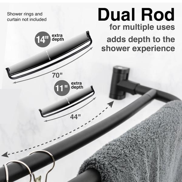 Vareta de chuveiro JS Jackson Supplies Double Curved Black 112-178 cm Imagem de Vareta de chuveiro JS Jackson Supplies Double Curved Black 112-178 cm