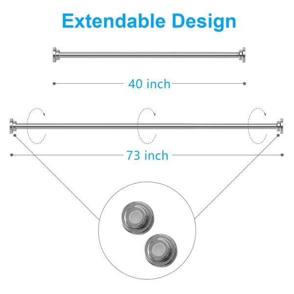Imagem de Vareta de cortina de chuveiro TEECK ajustável em aço inoxidável 100-185cm
