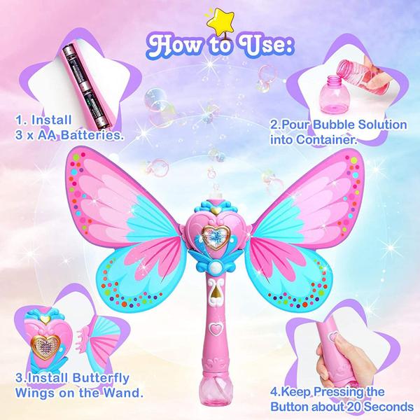 Varinha de bolhas mágica para crianças Butterfly Fairy Autom - Wokex Imagem de Varinha de bolhas mágica para crianças Butterfly Fairy Autom
