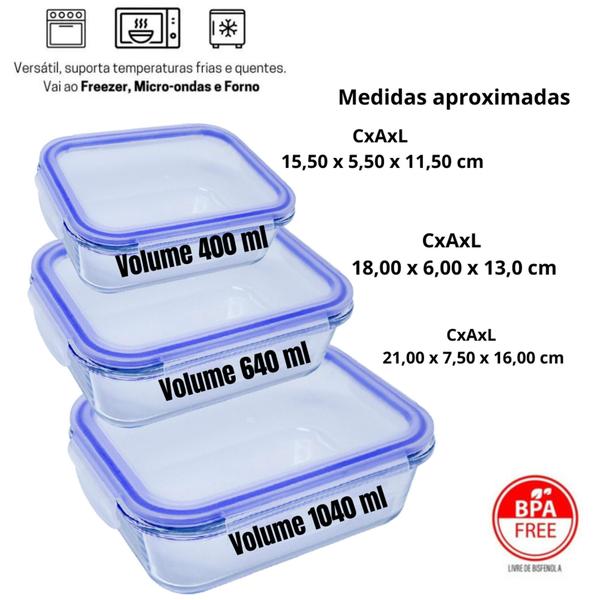 Imagem de Vasilhas Conjunto De Potes Vidro P/  Guardar Alimentos Geladeira Freezer Forno