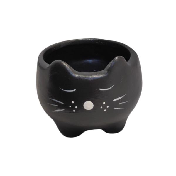 Imagem de Vasinho De Ceramica Gato Bigode Preto Para Suculenta E Flor