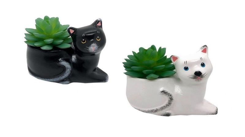 Imagem de Vasinho Para Suculenta 2 Peças De Ceramica Gato Deitado