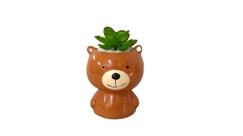 Imagem de Vasinho Vaso Para Suculenta Urso Bebe Marrom Em Ceramica