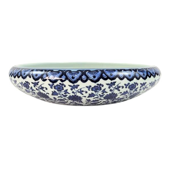 Imagem de Vaso Bacia Decorativa Azul E Branco 8X36Cm Centro De Mesa