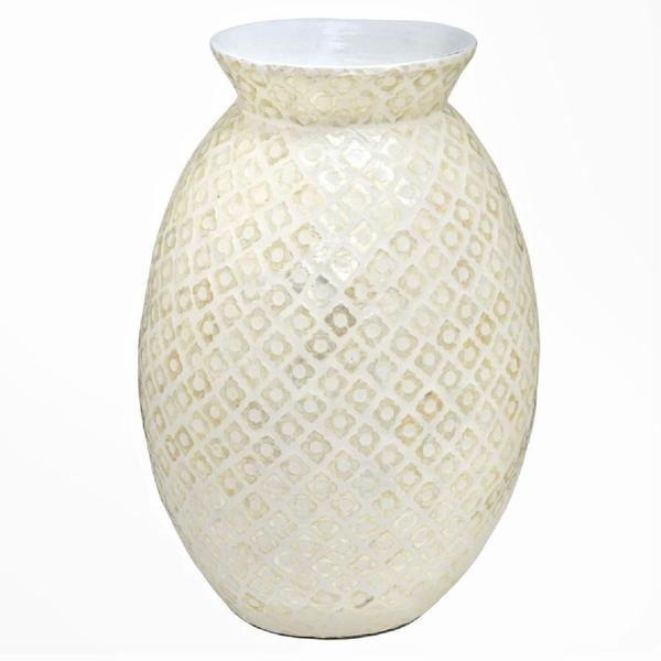Vaso bojudo decorativo madreperola trabalhado a mao 40cm - Espressione Imagem de Vaso bojudo decorativo madreperola trabalhado a mao 40cm