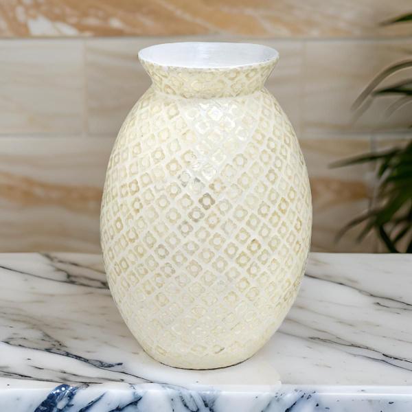 Vaso bojudo decorativo madreperola trabalhado a mao 40cm - Espressione Imagem de Vaso bojudo decorativo madreperola trabalhado a mao 40cm
