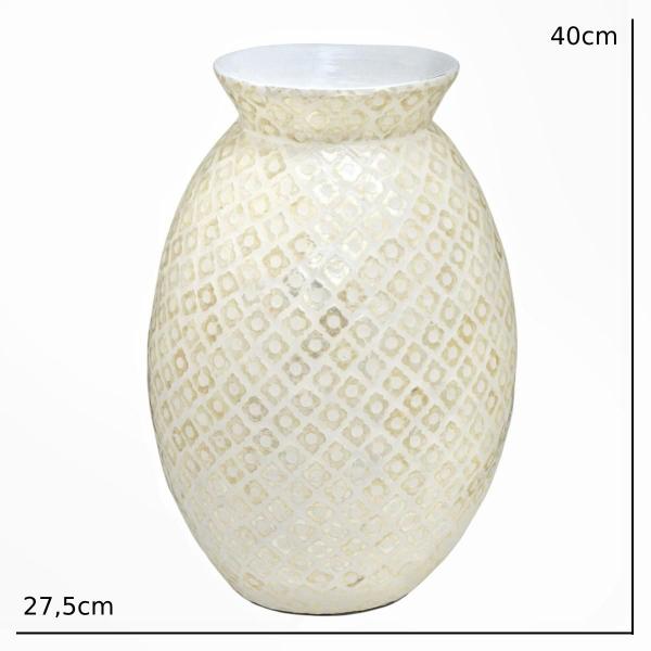 Vaso bojudo decorativo madreperola trabalhado a mao 40cm - Espressione Imagem de Vaso bojudo decorativo madreperola trabalhado a mao 40cm