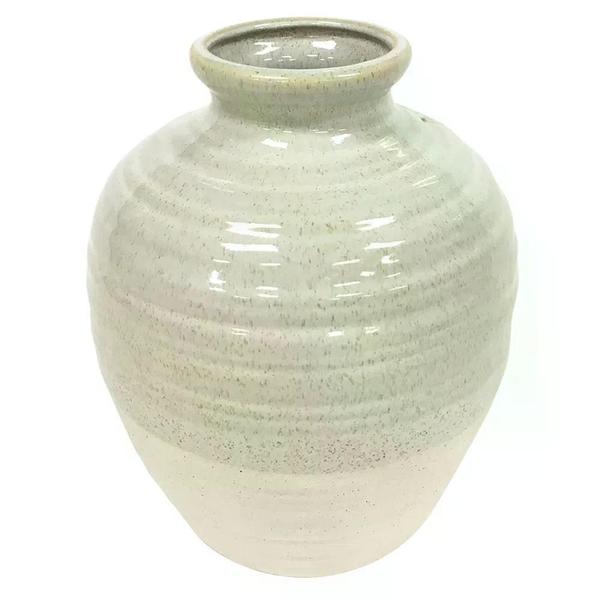 Imagem de Vaso bojudo em ceramica areia liso e branco rustico