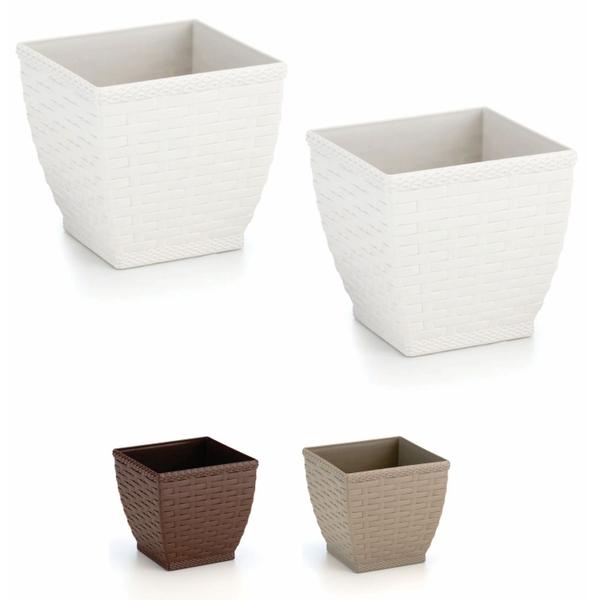 Imagem de Vaso Cachepo Rattan Pequeno Quadrado Kit com 2