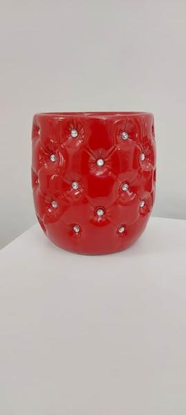 Imagem de Vaso Cachepot de Cerâmica Vermelho com Cristais 13 x 12 cm