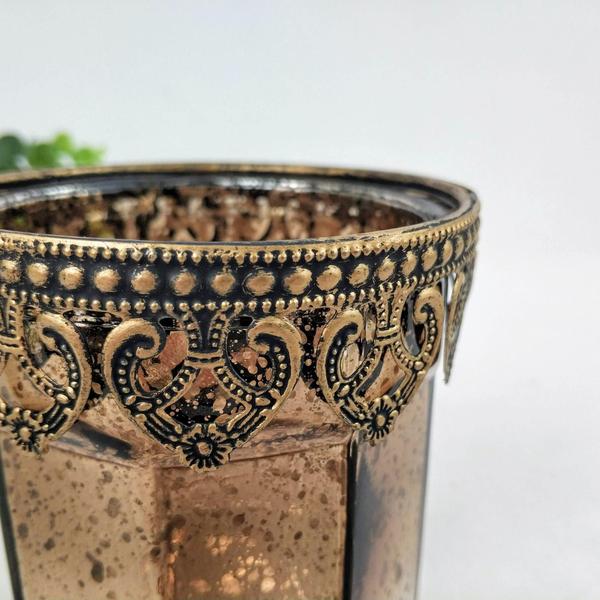 Imagem de Vaso Castical 10X10Cm Rustico Marrom Vidro E Metal