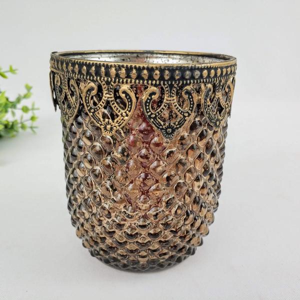 Imagem de Vaso Castiçal 11X9Cm Marrom Dourado Vidro E Metal