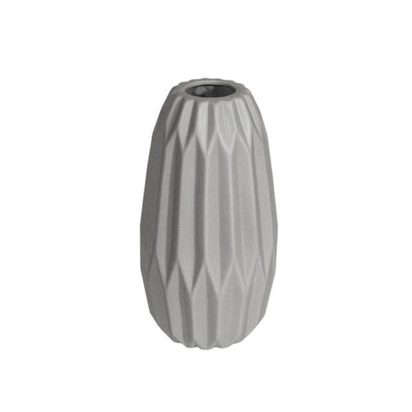 Imagem de Vaso Ceramica 30x13cm Nobre Cinza Relevo Vertical Luxo