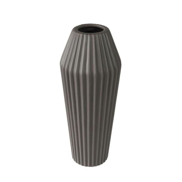 Imagem de Vaso Ceramica Cinza Escuro Todo Ondulado Vertical Luxo