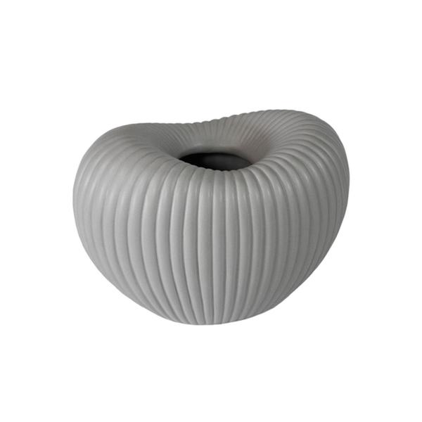 Imagem de Vaso Ceramica Nobre Menor Cinza Ondulado Interior Oval Luxo