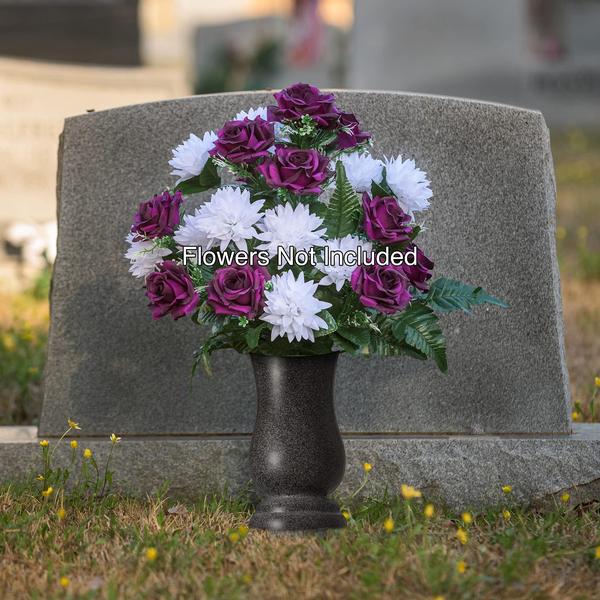 Imagem de Vaso de cemitério: flores de seda eternas com estacas de granito cinza