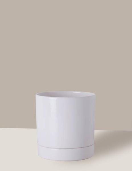 Imagem de Vaso de Cerâmica com Prato para Plantas Branco Pequeno