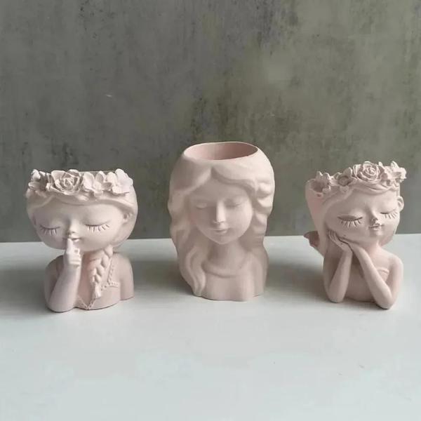 Imagem de Vaso de Concreto em Forma de Cabeça de Menina - Molde de Silicone para Faça Você Mesmo