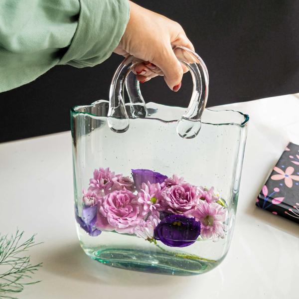 Imagem de Vaso de flores Bolsa OLEEK Vaso de vidro azul feito à mão