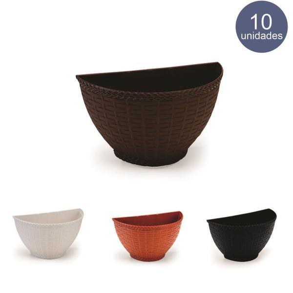 Imagem de Vaso De Parede Rattan G Kit Com 10 - Jardim Vertical Orquidea Samambaia Horta Cachepot Meia Lua